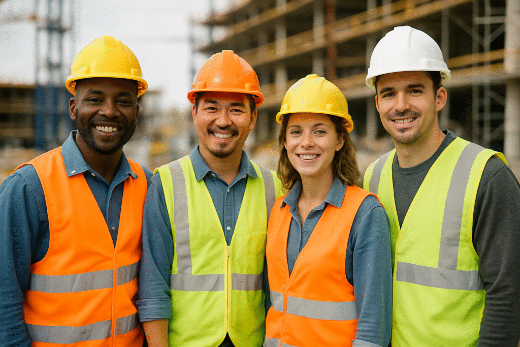 Happy construction workers