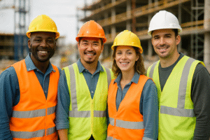 Happy construction workers